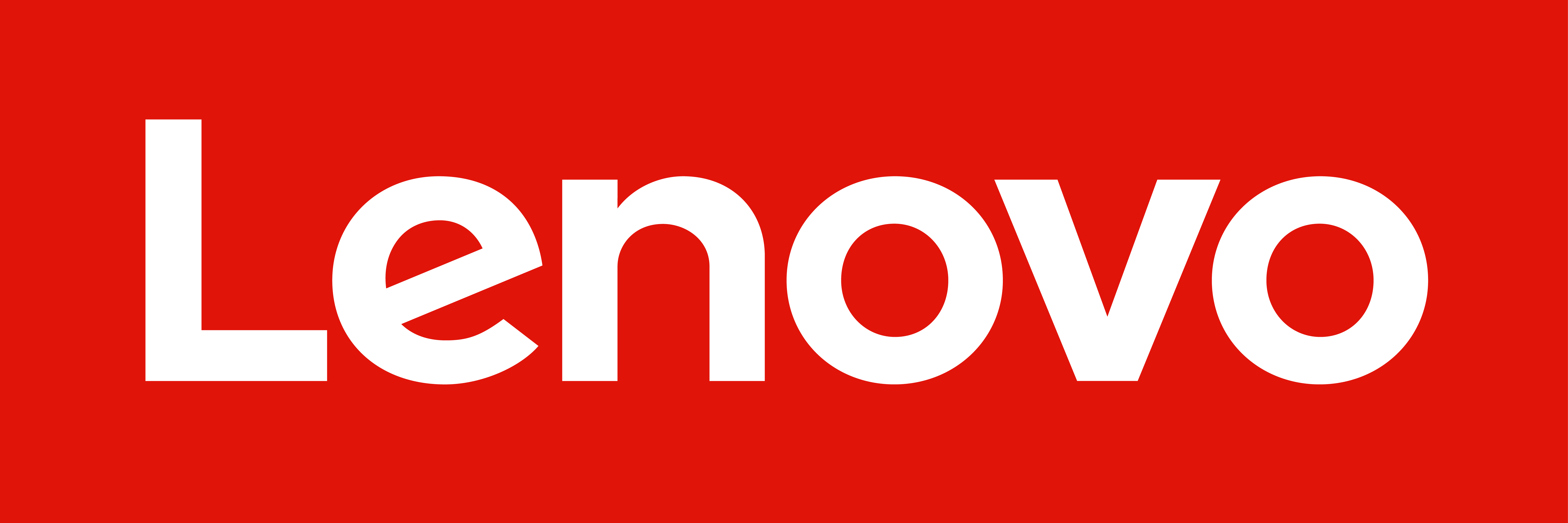 Logo von Lenovo in den Farben rot weiß. Roter Hintergrund und Marke Lenovo und weißer Schrift, horizontal.
